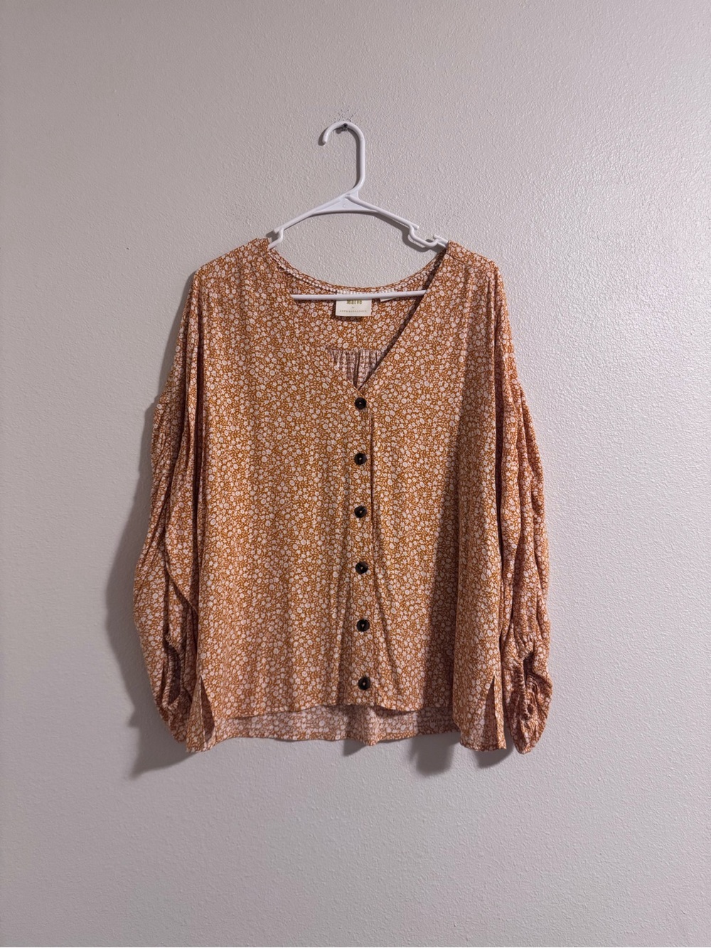 Anthropologie Mustard Floral Button-Front Blouse